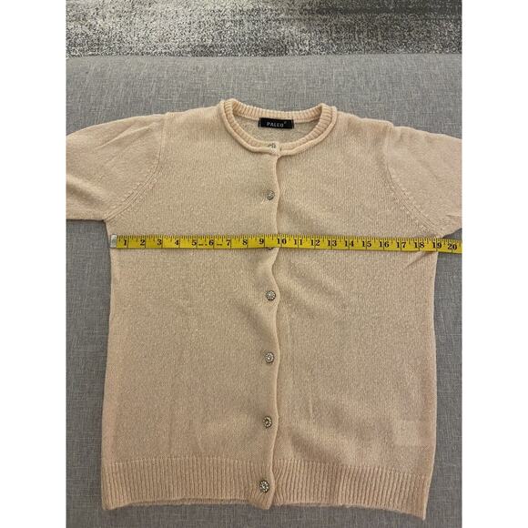 PALEO Ribbed cardigan with jeweled buttons in supersoft yarn. Soft Pink. - Picture 4 of 6